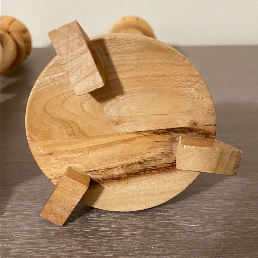 Artisan Twisted Wooden Candle Holders - Tan - Picture 3 of 13